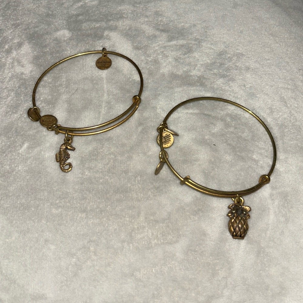 Alex and Ani Bracelet set of 2- seahorse and pineapple gold